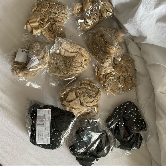 New Rhinestone Fishnet Tights Pantyhose BLACK TAN - Picture 8 of 9